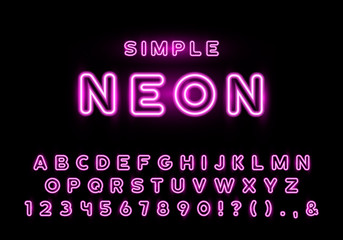 Pink simple neon letters set, night neon typeset.