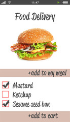 Interface of food delivery application. Online order