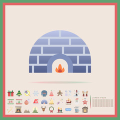 winter Igloo flat design icon set, vector, illustration