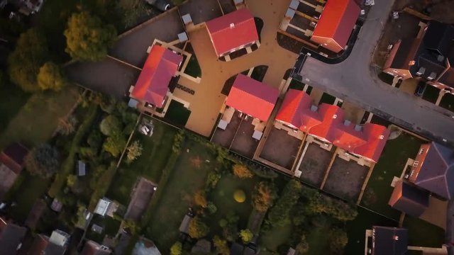 New UK housing development under construction aerial drone shot