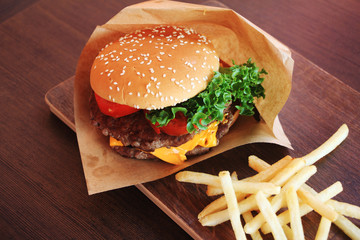 hamburger with french fries