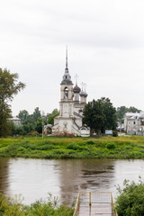 panorama of River Vologda and church of the Presentation of the Lord was built in 1731-1735 years in Vologda, Russia.