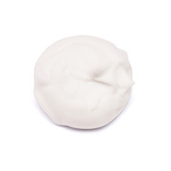 Shaving foam isolated on white background. Creative concept. Flat lay, top view