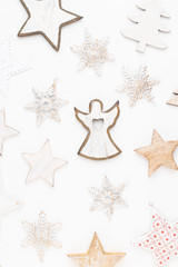 Christmas composition. Christmas decorations on white background. Flat lay, top view