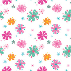 Vector colorful painterly floral seamless pattern background.