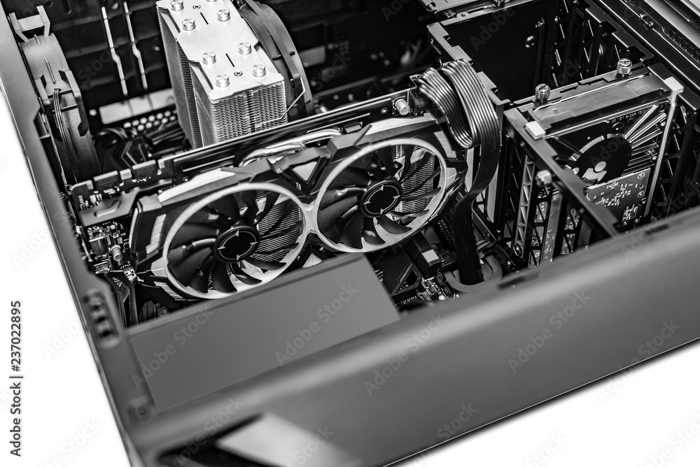 Poster pc system unit. components of the computer at the time of assembly of the pc.