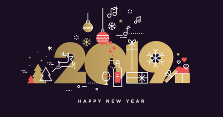 Fototapeta na wymiar Happy New Year 2019. Vector illustration concept for background, greeting card, website and mobile website banner, party invitation card, social media banner, marketing material.