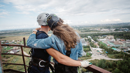Love on top, a panoramic view from a height. rope jumping