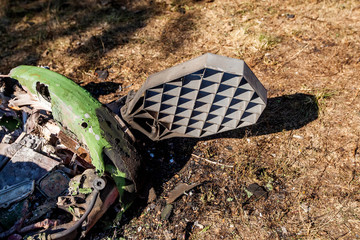 Part of engine of ballistic missile after it fell, Ukraine and Donbass war conflict