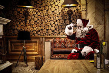 Red old santa claus and home interior