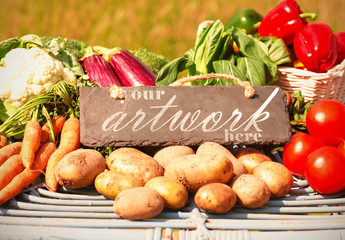 Slate and Fresh Vegetables Mockup - Powered by Adobe