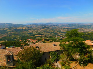 Fototapeta na wymiar View on San Marino architecture and Italian landscape