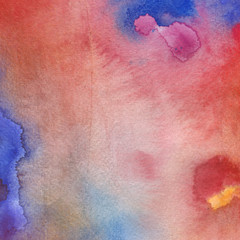 Colorful watercolor texture with abstract washes and brush strokes on the white paper background. 