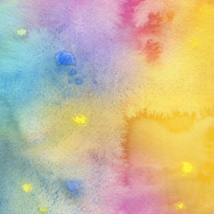 Colorful watercolor texture with abstract washes and brush strokes on the white paper background. 