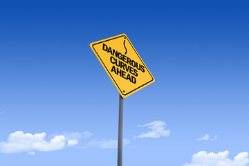 3D Illustration of a road sign _dangerous curves ahead_angle1