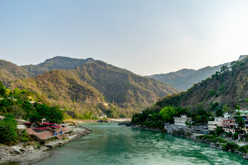 Fototapeta na wymiar River Ganges- a view from the Lakshman Jhula suspension bridge