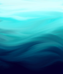 Blue sea background painted in oil style. Illustration of deep ocean with waves.