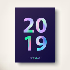 New Year card with  Holographic text 2019