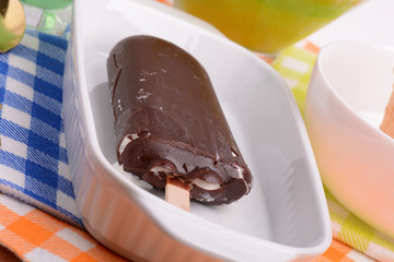 Chocolate ice cream. Top view. Food concept