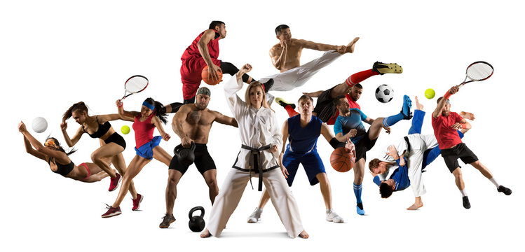 Sports collage taekwondo, tennis, soccer, basketball, football, judo, etc © Andrey Burmakin