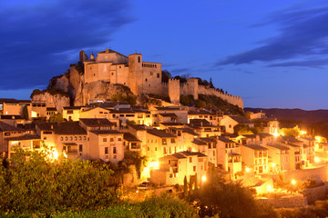 sunset in the medieval town of Alquezar, Huesca province, Aragon, Spain