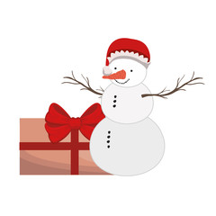 snowman with gift box isolated icon