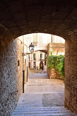Fototapeta na wymiar stairs of the climb of Sant Domench and Agullana Palace, Girona, Catalonia, Spain