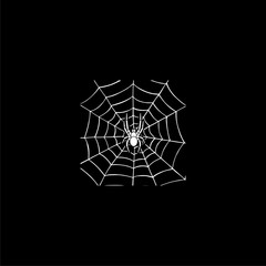 Scary spider web background. icon or logo on dark background