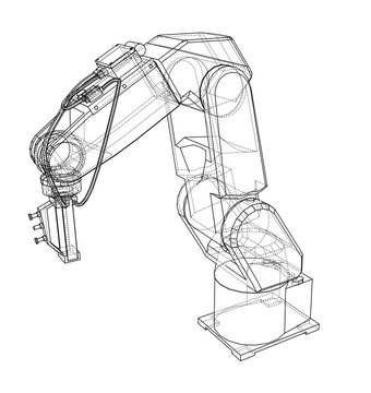 3D outline Robotic arm. 3d illustration
