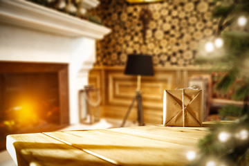 desk of free space and fireplace 