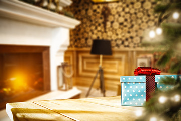 desk of free space and fireplace 