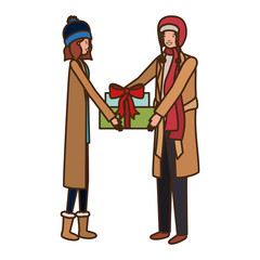 young couple with gift box avatar character
