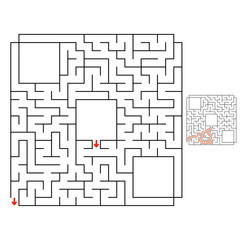 Abstract square maze. Game for kids. Puzzle for children. Labyrinth conundrum. Flat vector illustration isolated on white background. With answer. With place for your image.