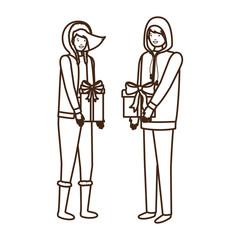 young couple with gift box avatar character