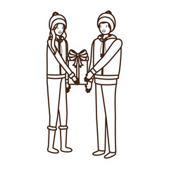 young couple with gift box avatar character