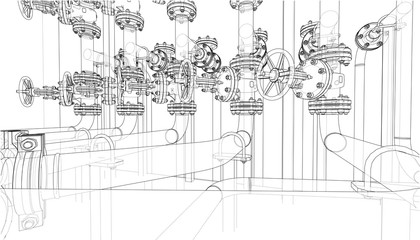 Fototapeta na wymiar Sketch of industrial equipment. 3d illustration