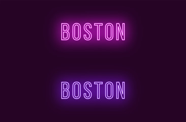 Neon name of Boston city in USA. Vector text