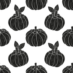 Garcinia. Fetus. Background, wallpaper, seamless, texture. Black silhouette on white background.