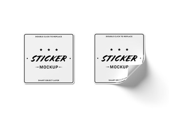 2 Square Stickers Isolated Mockup