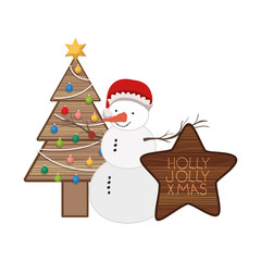 christmas tree with snow man isolated icon