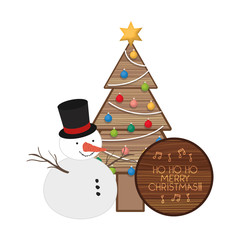 christmas tree with snow man isolated icon