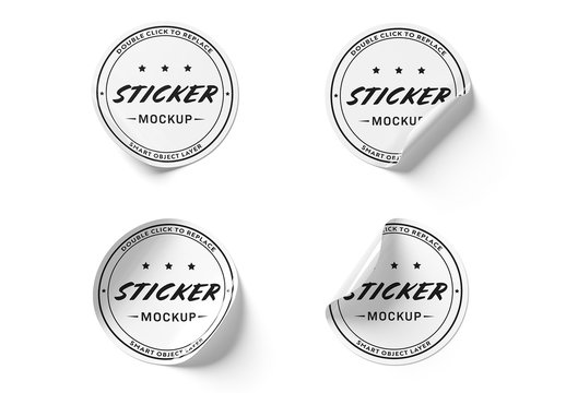 4 Round Stickers Isolated Mockup