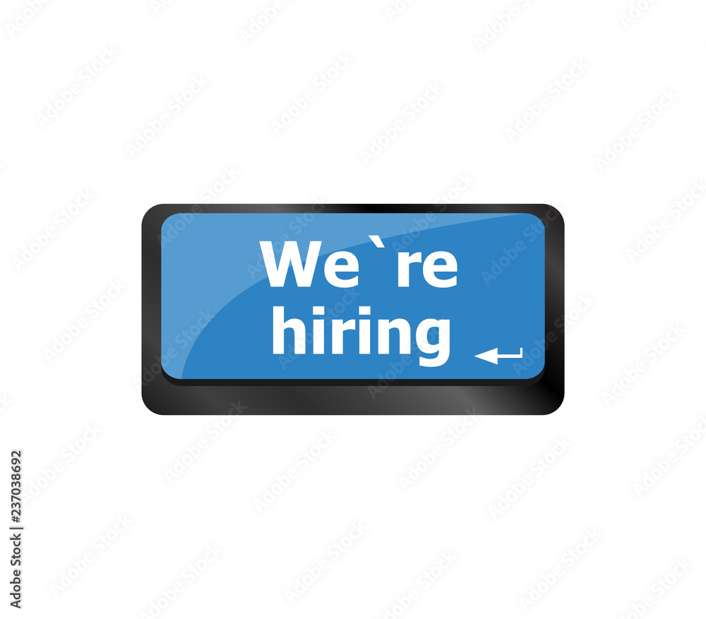 Poster text we are hiring job concept. computer keyboard key