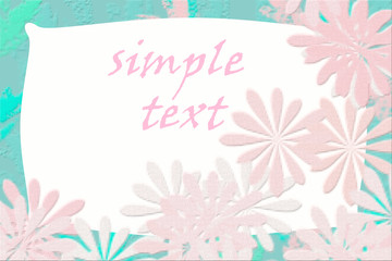 Frame with textural blue and pink background with flowers