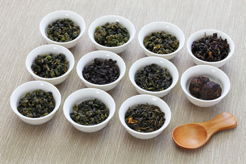 taiwanese tea assortment : oolong ta, iron goddess tea, pu-erh tea