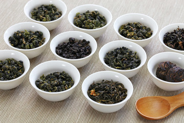 taiwanese tea assortment : oolong ta, iron goddess tea, pu-erh tea