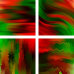 Set with abstract blurred backgrounds. Vector illustration. Modern geometrical backdrop. Abstract template. Red, green colors.