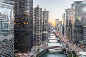 Chicago Skylines Along River Walk
