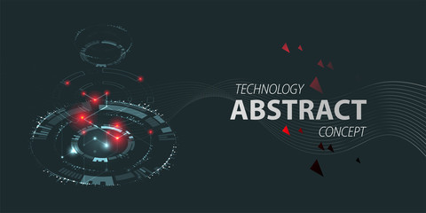 Abstract circle technology concept. Circuit board, high computer color background with red lights. Vector illustration