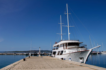 Fototapeta premium Big white ship in harbor , Croatia